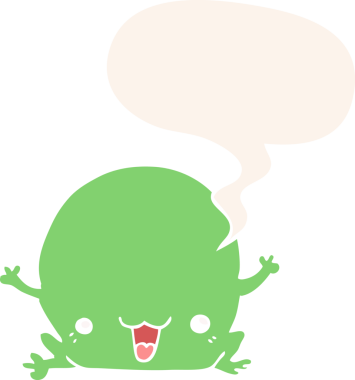 bir insan tarafından çizilmiş, konuşma baloncuklu bir kurbağa.