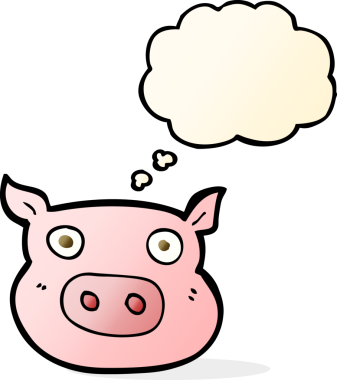 Bir insan tarafından çizilmiş düşünce baloncuğu olan domuz suratlı çizgi film.