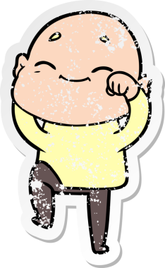 Bir insan tarafından çizilmiş mutlu, kel bir adamın sıkıntılı çıkartması.