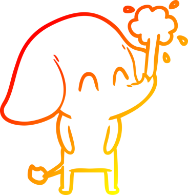 Bir insanın çizdiği suyu püskürten sevimli bir filin sıcak çizgi çizgisi.