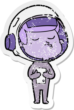 Bir insan tarafından çizilmiş kendinden emin bir astronotun sıkıntılı çıkartması.