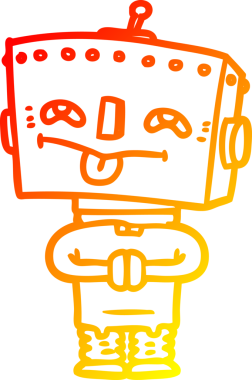 Bir insan tarafından çizilen çizgi film robotunun sıcak çizgi çizimi