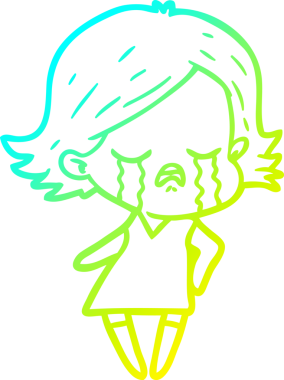 Bir insan tarafından çizilmiş ağlayan bir çizgi film kızı çizimi.