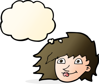 Bir insan tarafından çizilmiş düşünce baloncuklu kadın yüzü.