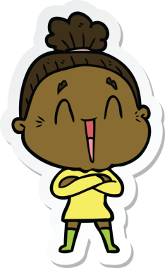 Bir insan tarafından çizilmiş mutlu yaşlı bir kadının çıkartması.