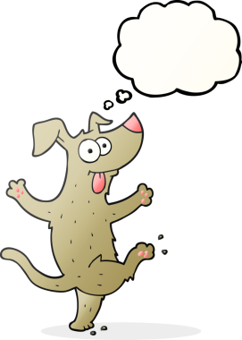 Bir insan tarafından çizilmiş serbest çizim balon karikatür dans köpeği.