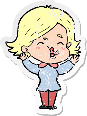 Bir insan tarafından çizilmiş karikatür kızının sıkıntılı çıkartması.