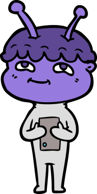 Bir insan tarafından çizilmiş dost canlısı çizgi film uzay adamı.