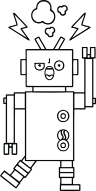 Bir insan tarafından çizilmiş bozuk bir robotun çizgi çizimi
