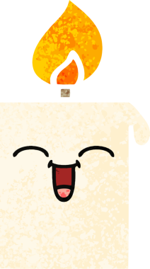 Bir insan tarafından çizilmiş yanan bir mumun retro çizim tarzı karikatürü