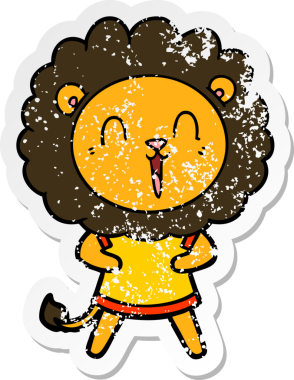 Bir insan tarafından çizilmiş gülen aslan çıkartması.