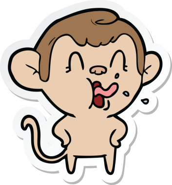 Bir insan tarafından çizilmiş çılgın bir maymun çıkartması.