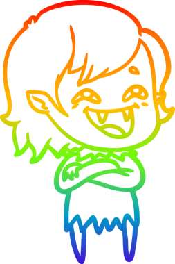 Gökkuşağı gradyan çizgi çizimi Bir insan tarafından çizilmiş gülen vampir kız çizgi filmi