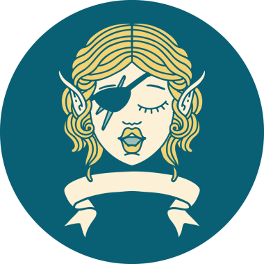 Retro Dövme Tarzı Elf düzenbaz karakter yüzü Bir insan tarafından çizilmiş pankartıyla