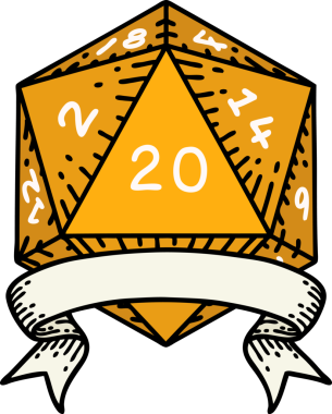 Retro Dövme Biçimi Doğal 20 kritik vuruş D20 zar bir insan tarafından çizildi