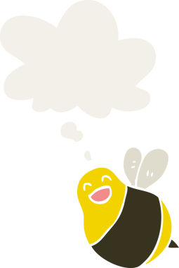 Düşünce baloncuğu olan çizgi film arısı insan tarafından çizilmiş.