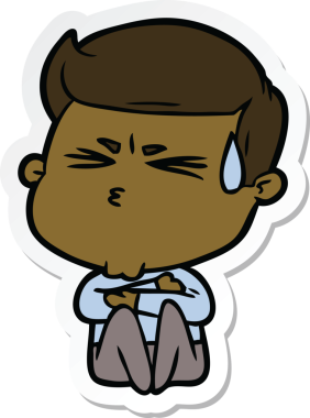 Bir insan tarafından çizilmiş terleyen bir karikatür adamın çıkartması.