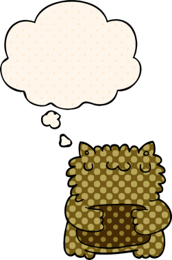 Çizgi roman tarzında bir insan tarafından çizilmiş düşünce kabarcığı olan çizgi film ayısı.