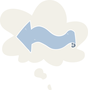 Düşünce baloncuğu olan çizgi film oku bir insan tarafından çizilmiş.