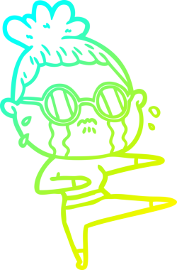 Bir insan tarafından çizilmiş gözlüklü, ağlayan bir karikatür çizimi.