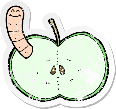 Bir insan tarafından çizilmiş solucanlı çizgi film elmasının gerilimli yapıştırması.