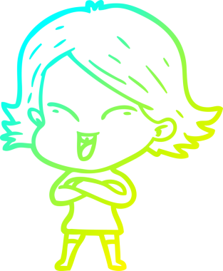 Bir insan tarafından çizilmiş mutlu çizgi film kızı çizimi.