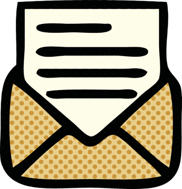 Bir insan tarafından çizilmiş bir mektup ve zarfın karikatürü.