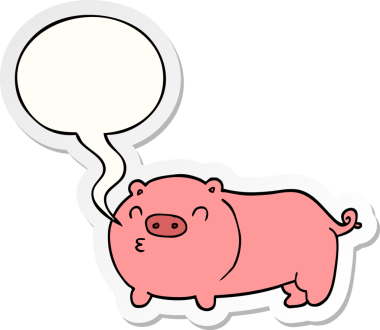 Bir insan tarafından çizilmiş konuşma balonu çıkartmalı çizgi film domuzu.