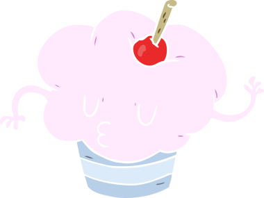 Bir insan tarafından çizilmiş düz renkli çizgi film keki.