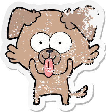 Bir insan tarafından çizilmiş dilli çizgi film köpeğinin sıkıntılı çıkartması.