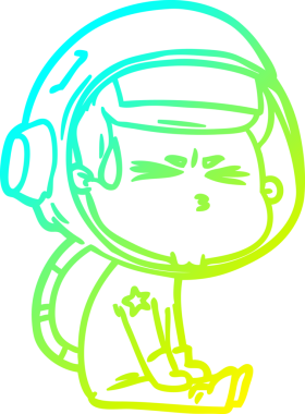 Bir insan tarafından çizilen soğuk gradyan çizgi çizimi stresli astronot