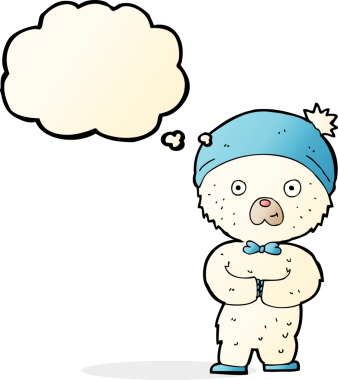 Bir insan tarafından çizilmiş düşünce baloncuğu olan küçük kutup ayısı.