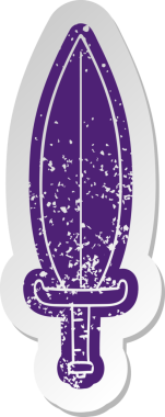 Bir insan tarafından çizilmiş sihirli bir yaprak bıçağının eski bir karikatür çıkartması.