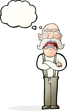 Karikatür bir insan tarafından çizilen düşünce baloncuğuyla yaşlı adamı şok etti.