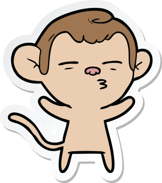 Bir insan tarafından çizilmiş şüpheli bir maymunun çıkartması.