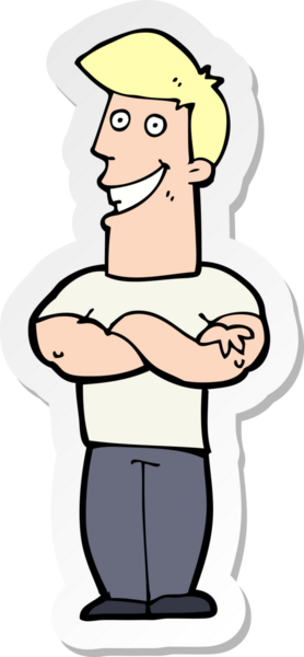 Bir insan tarafından çizilmiş sırıtan bir karikatür çıkartması.