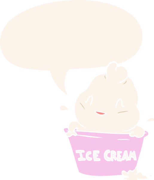 Bir insan tarafından çizilmiş konuşma baloncuklu tatlı çizgi film dondurması.