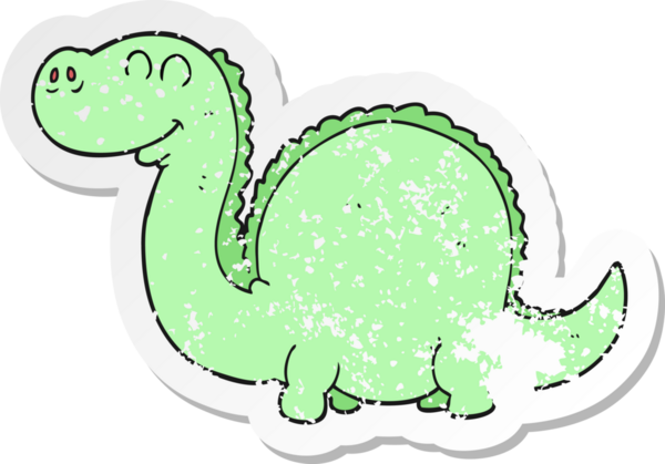 Bir insan tarafından çizilmiş bir karikatür dinozorunun gerilimli çıkartması.