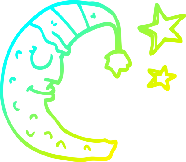 Bir insan tarafından çizilmiş uyku şapkası olan bir çizgi ayın soğuk gradyan çizimi.