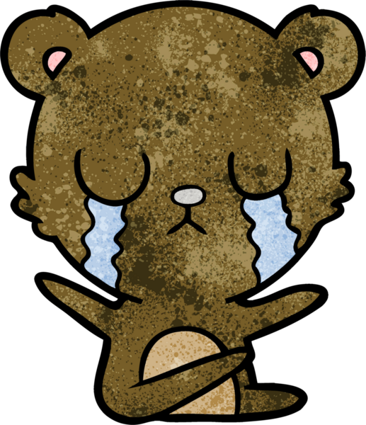 Bir insan tarafından çizilmiş ağlayan çizgi film ayısı.