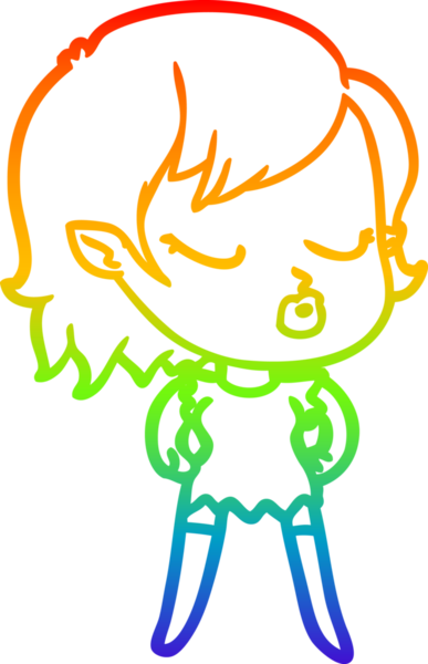 Gökkuşağı gradyan çizgisi. Bir insan tarafından çizilmiş şirin bir vampir kız çizgi filmi.