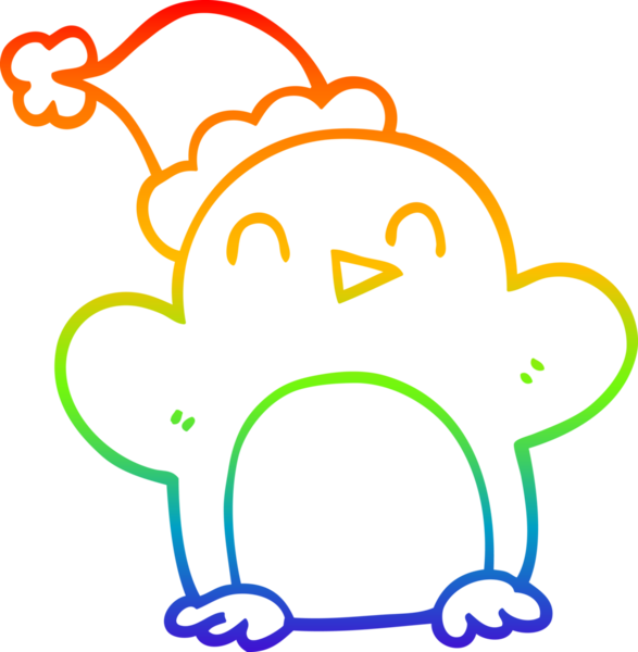 gökkuşağı gradyanı çizimi bir insan tarafından çizilmiş bir karikatür noel pengueni