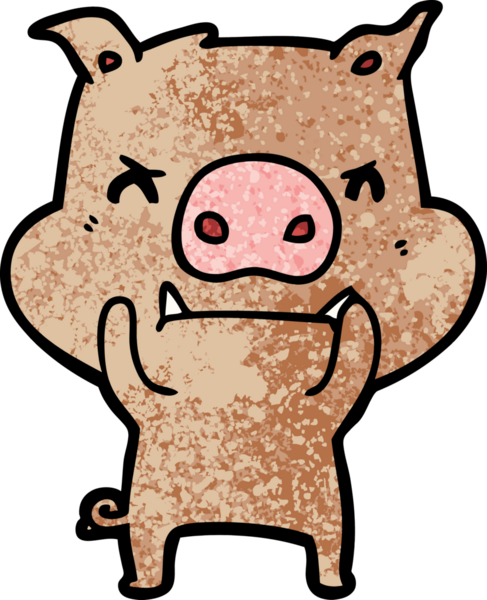 Bir insan tarafından çizilmiş kızgın çizgi film domuzu.