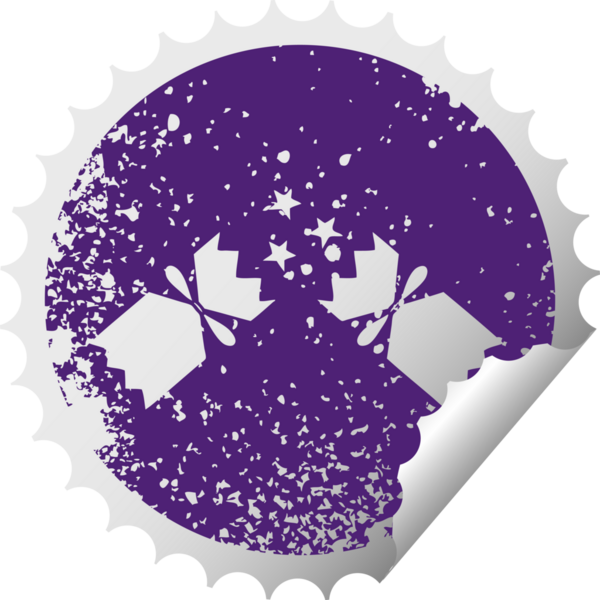 Bir insan tarafından çizilmiş Noel krakerinin sıkıntılı, dairesel soyulan çıkartması.