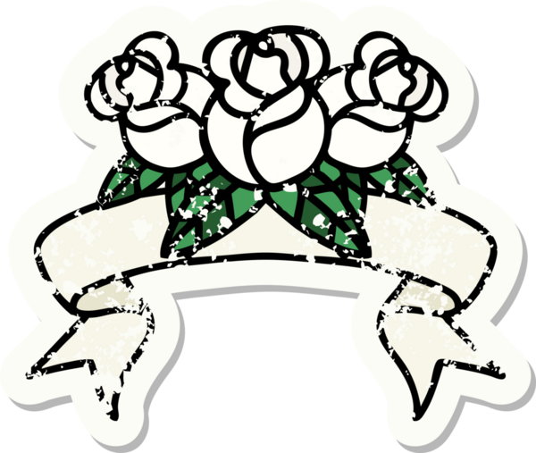 Bir insan tarafından çizilmiş bir buket çiçeğin bayrağını taşıyan eski bir etiket.