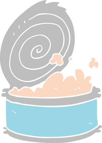 Düz renkli karikatür konserve balığı insan tarafından çizilmiş.