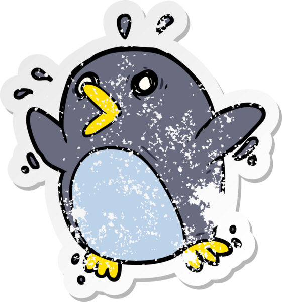 Bir insan tarafından çizilmiş, korkmuş bir penguen karikatürü.