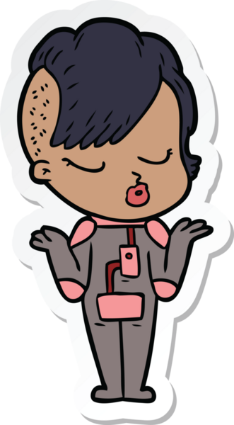 Çizgi film çıkartması. Bir insan tarafından çizilmiş güzel hippi kız.