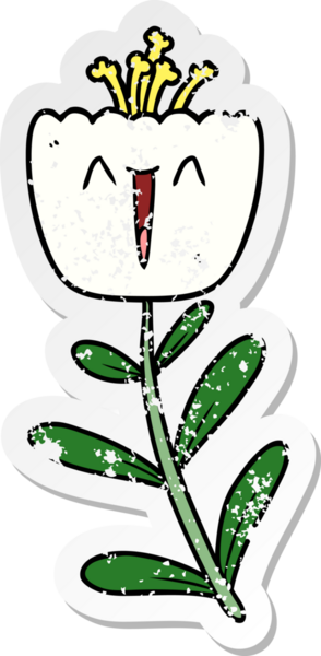 Bir insan tarafından çizilmiş mutlu bir karikatür çiçeğinin sıkıntılı çıkartması.