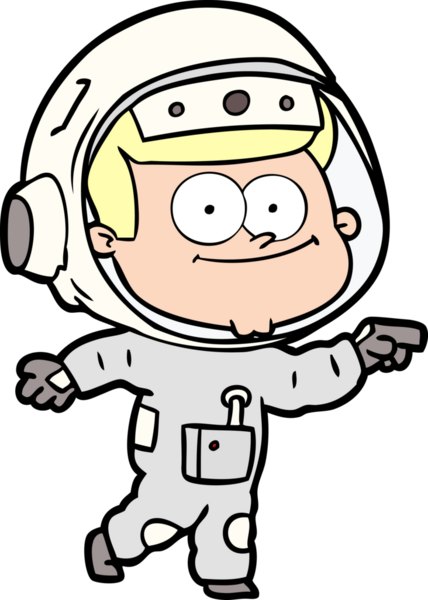 Bir insan tarafından çizilmiş mutlu astronot çizgi filmi.